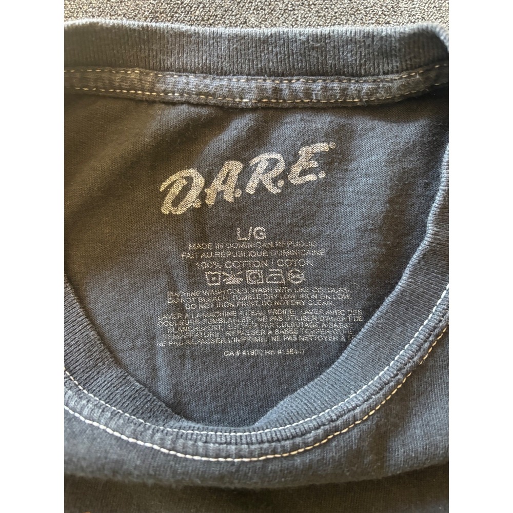 DARE International Graphic T-Shirt Mens Large Black Grey Dip Dye Bleach Wash L - Picture 3 of 5